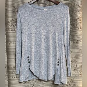 Misia Gray Long Sleeve Knit Blouse with button accents